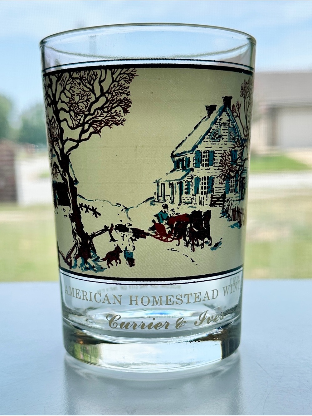 Vintage Currier and Ives American Homestead Winter  Tumbler Glass 1981
